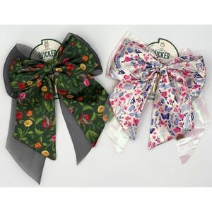 Wicked Movie x Scunci Bow Barrette Set Green Floral & Pink Iridescent 2pc New